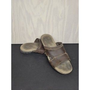 Crevo Men's SZ 13 Leather Slide Sandals Casual Tan Brown